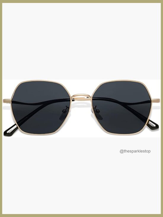 Retro Hexagon Square Polarized Sunglasses with Gold-Colored Metal Frame main image 6